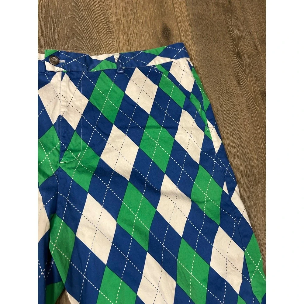 Royal & Awesome Mens Blue Green Argyle Golf Shorts Size 44 Flat Front Loud Mouth